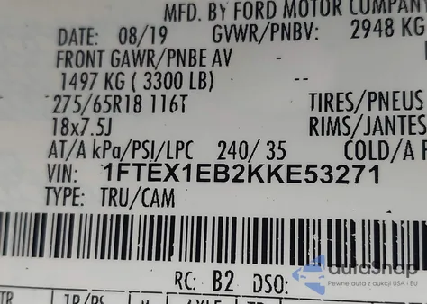 2019 Ford F-150 Xlt from USA, damaged, VIN 1FTEX1EB2KKE53271